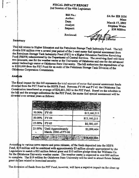 fiscal report page one